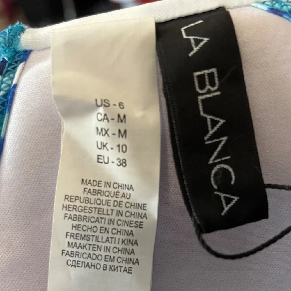 La Blanca Blue Abstract Animal Print Twist Front Underwire Bikini Top Size 6 NWT